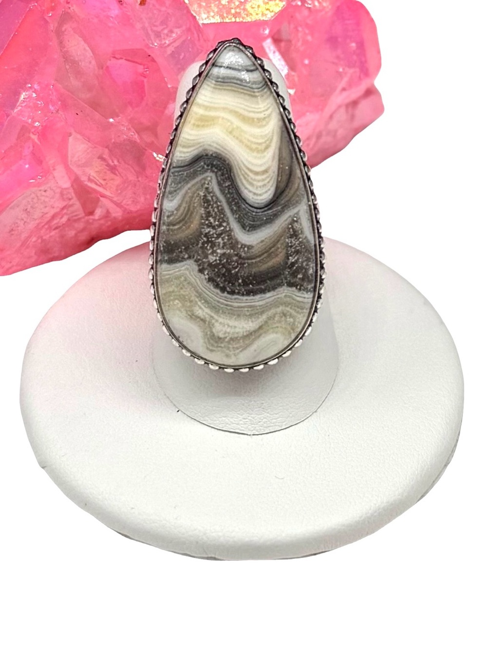 Zebra Calcite Ring Size 7 925 Sterling Silver Overlay